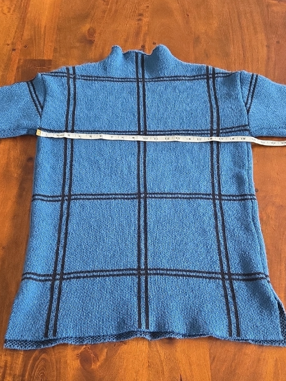 Unbranded Blue And Black Windowpane Plaid Mock Neck Sweater Size Medium - Picture 2 of 6